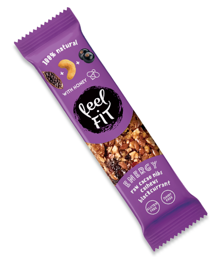 Bar with cashews, raw <br />
cacao nibs and blackcurrant