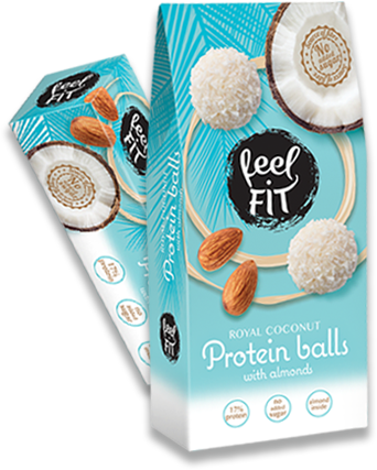 Wafer protein balls with protein coconut creamy filling and an almond, sprinkled with coconut flakes